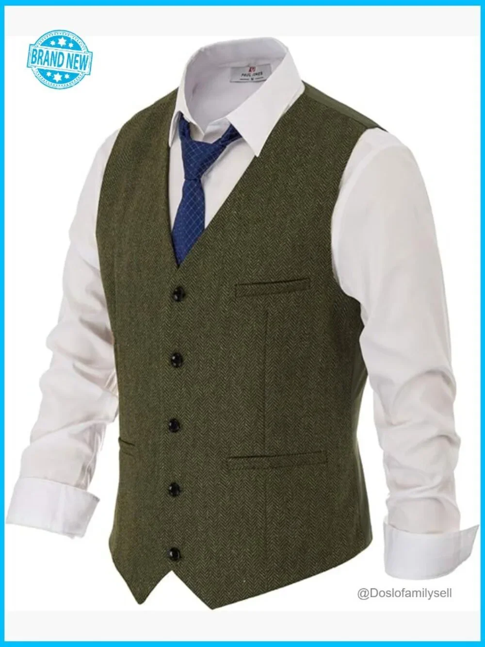 Herringbone Tweed Vest Slim Fit Wool Blend Classic Casual Mens Waistcoat